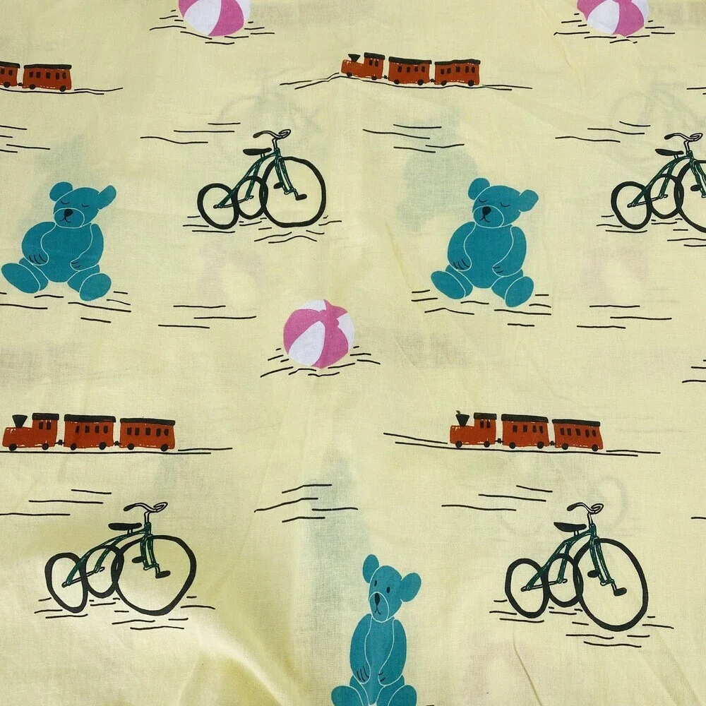 Ikea KAPPHAST Twin Yellow Bear & Bike Print Duvet Cover Cotton W/ Pillow Sham
